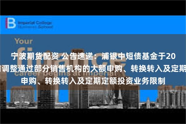 宁波期货配资 公告速递：浦银中短债基金于2025年劳动节假期前调整通过部分销售机构的大额申购、转换转入及定期定额投资业务限制