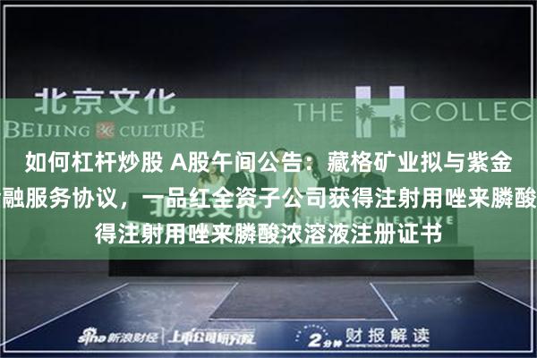 如何杠杆炒股 A股午间公告：藏格矿业拟与紫金财务公司签订金融服务协议，一品红全资子公司获得注射用唑来膦酸浓溶液注册证书