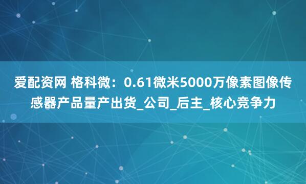 爱配资网 格科微：0.61微米5000万像素图像传感器产品量产出货_公司_后主_核心竞争力